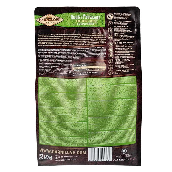Carnilove корм для кошек утка фазан Hairball 2кг 6кг