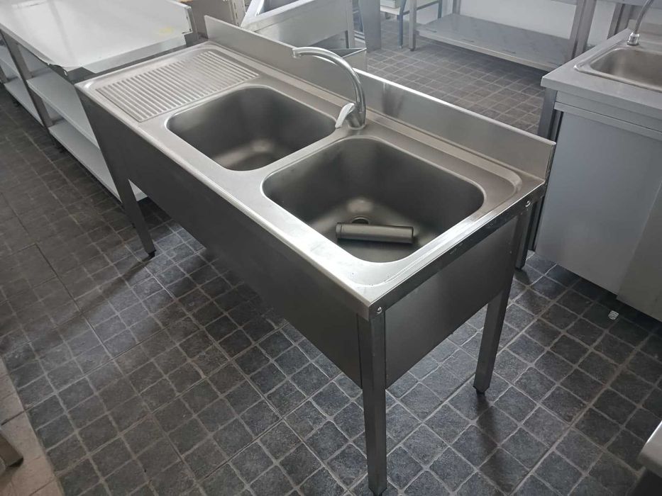 ACM1685 - Bancada de Lavagem Inox de 2 Cubas com 1,6M - Usada