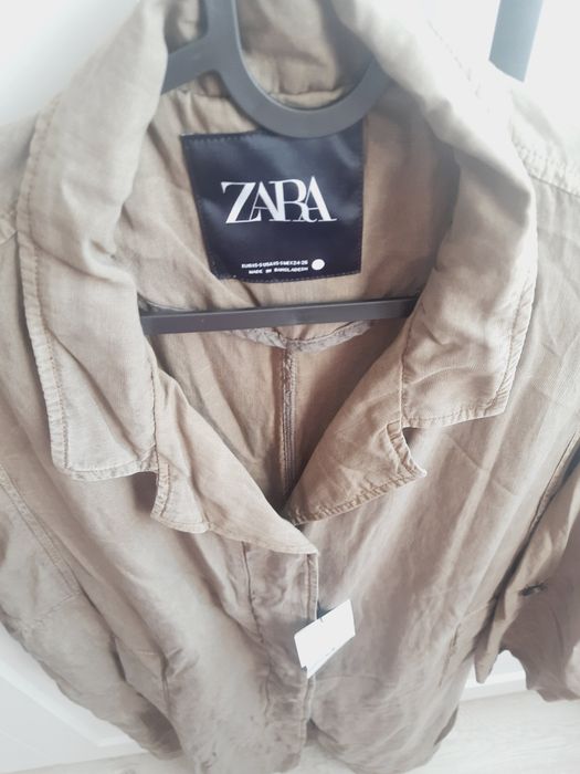 Zara trencz płaszcz Lyocell Len oliwkowy XS S M L