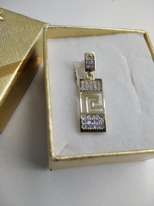 Złoty wisiorek z cyrkoniami, grecki motyw złoto 585  968