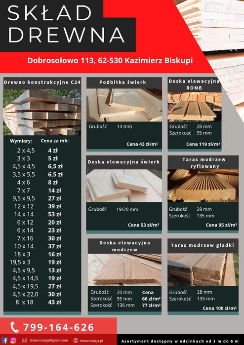Kantówka 40x60mm lamele sosna świerk