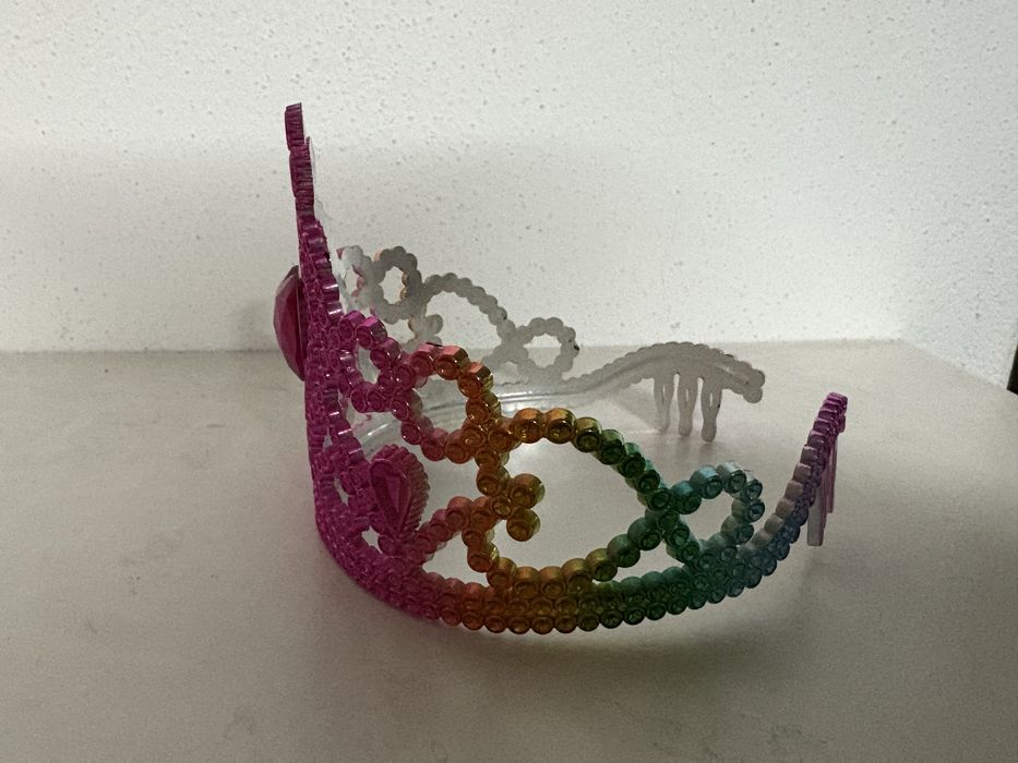 Coroa Tiara princesa criança menina rosa e arco-íris carnaval