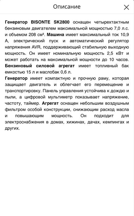 Генератор бензиновый Bisonte SK2800