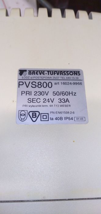 Transformator 24v AC 33A PVS800 Brave Tufvassons