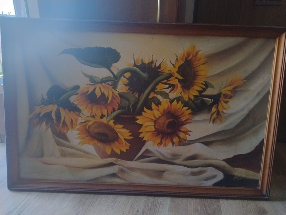 Obraz olejny „Słoneczniki” 105x67 cm w drewnianej ramie