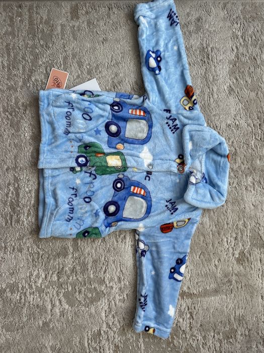Дитяча тепла піжама з машинками  (флісова, дуже м’яка)