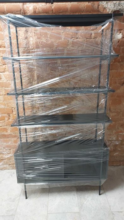 Regał Metalowy z Drewnianymi Półkami Czarny -Selsey- Stan Bardzo Dobry