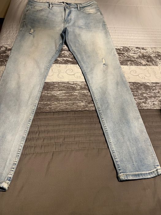 Washed denim trousers (light), men's size 46.