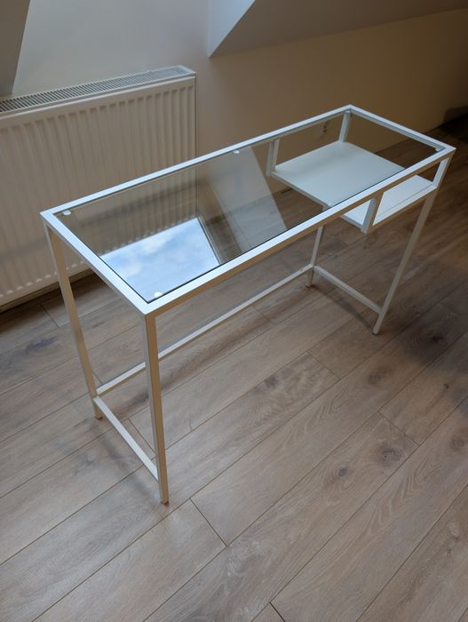IKEA VITTSJÖ Stolik na laptop, biały/szkło, 100x36 cm Toaletka
