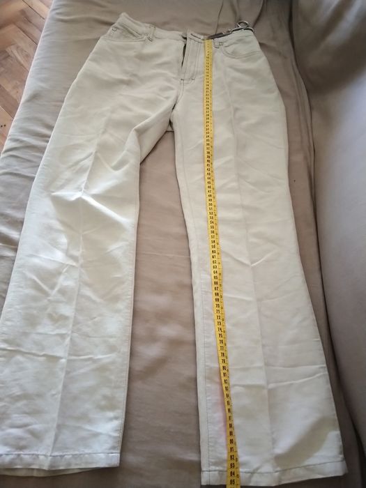 Calça bege, 36, algodão leve