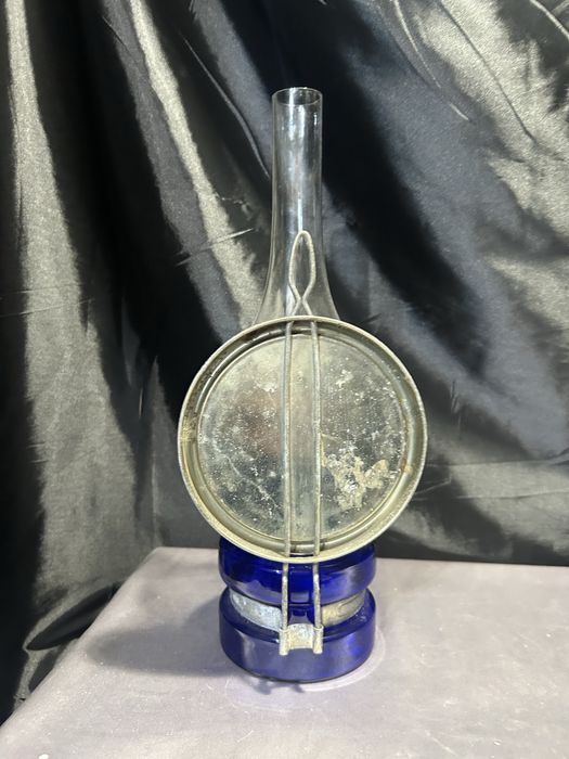Lampa Naftowa Niebieska Chabrowa Z Lusterkiem do Rozpraszania Światła