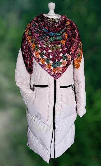 Przepiękna Multikolorowa Duża Chusta Szal na szydełku_Na Prezent