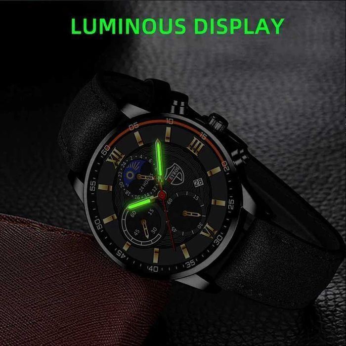 Conjunto de Relógio de Pulso Homem + Pulseira de Couro Quartzo Desport