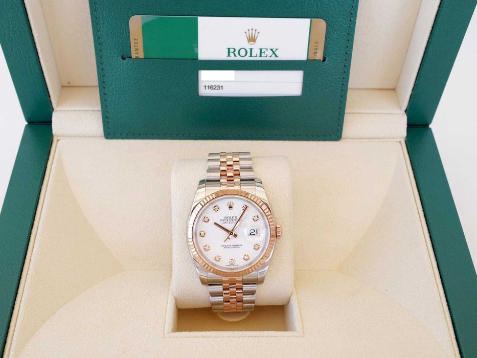 Rolex Datejust 36mm Jubilee Steel 18K Rose Gold White Diamond Dial