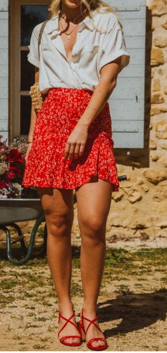 Czerwona spódnica kwiaty Shein M 38