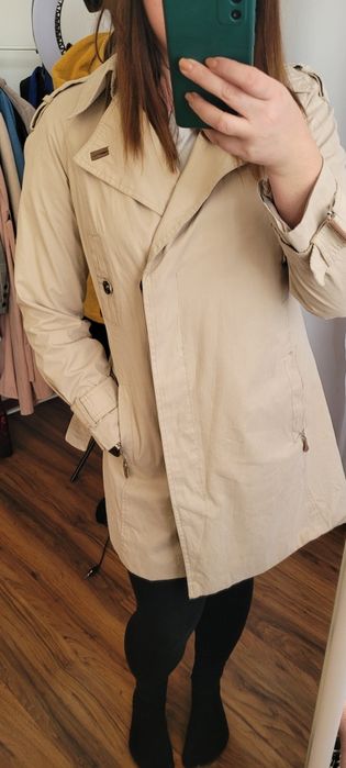 Zara M płaszcz 38 camel nude cielisty trencz