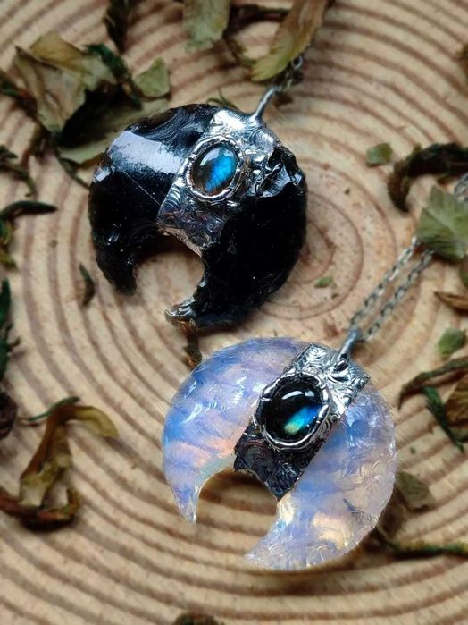 Coleção colar com luas com labradorite