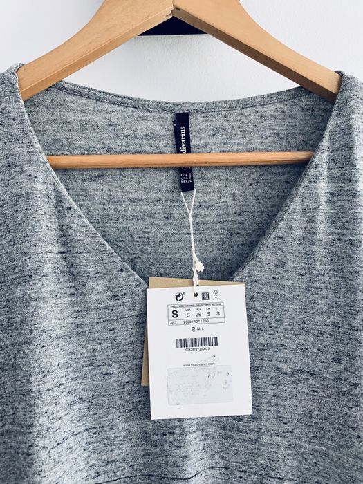 Sweter bluzka longsleeve szary melanż basic oversize Stradivarius