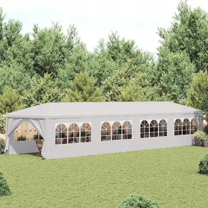Namiot ogrodowy biały 12 x 3 x 2,55 m z 8 panelami bocznymi