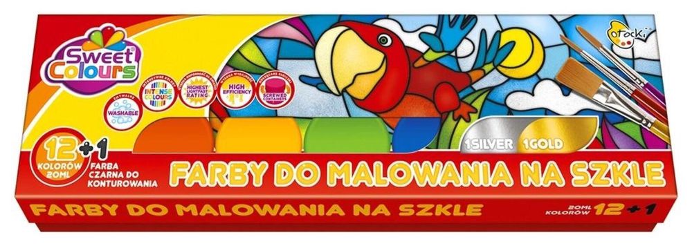Farby do malowania na szkle 12 kol + 1 konturówka Sweet colours pude