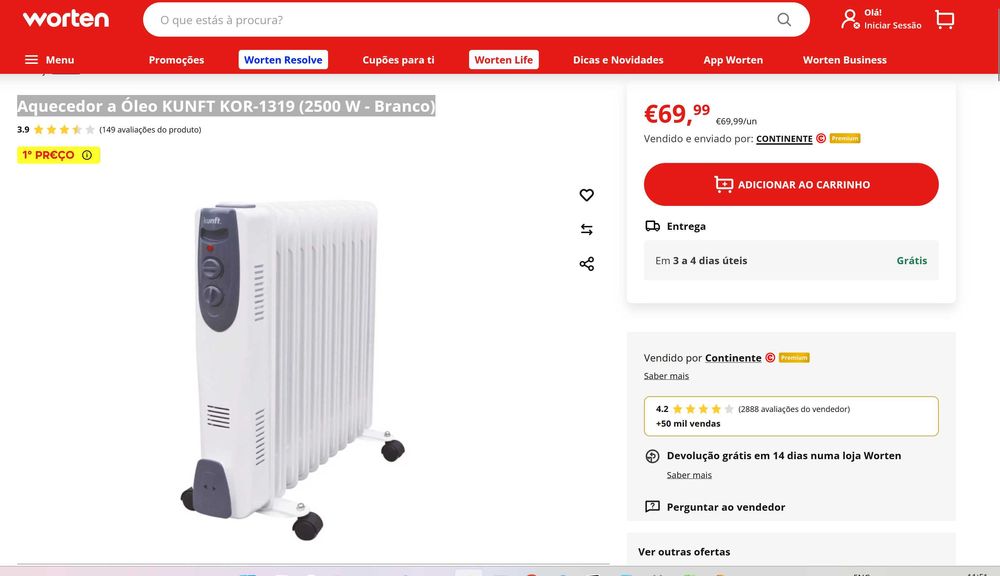 Aquecedor a Óleo KUNFT 2500 W - Branco