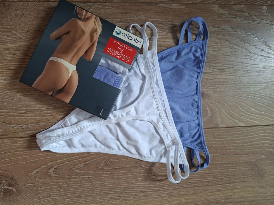 Stringi damskie Atlantic, rozmiar L, 2PACK, białe I lila