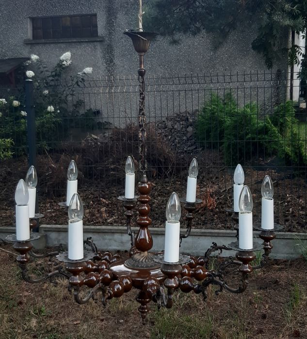 Stary, mosiężny żyrandol- PRL- stan idealny PROMOCJA