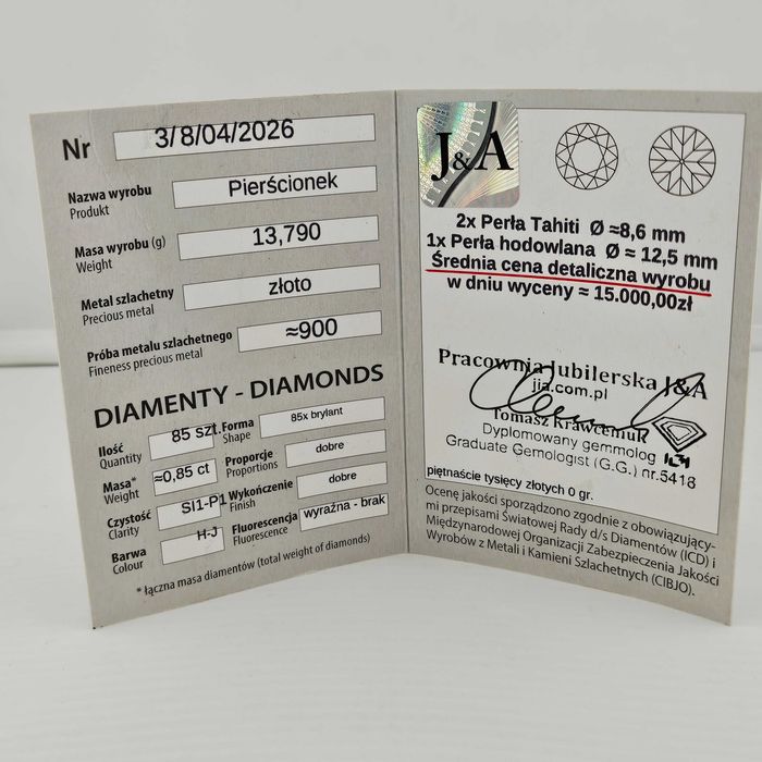 Złoty pierścionek z PERŁAMI 13,79g PR.900 21,6K R.11