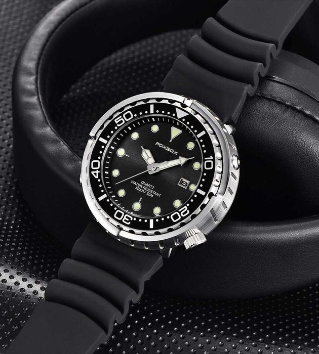 Zegarek Foxbox styl nurka tuńczyk obrotowy bezel wodoszczelny WR50 BOX