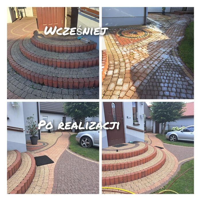 Mycie kostki brukowej elewacji dachów