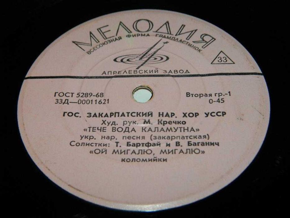 пластинка Гос. Закарпатский Нар. Хор. УССР