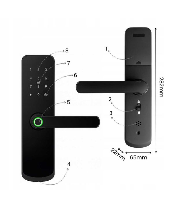 ZAMEK ELEKTRONICZNY KLAMKA DO drzwi czarna NA kod odcisk palcaTUYA