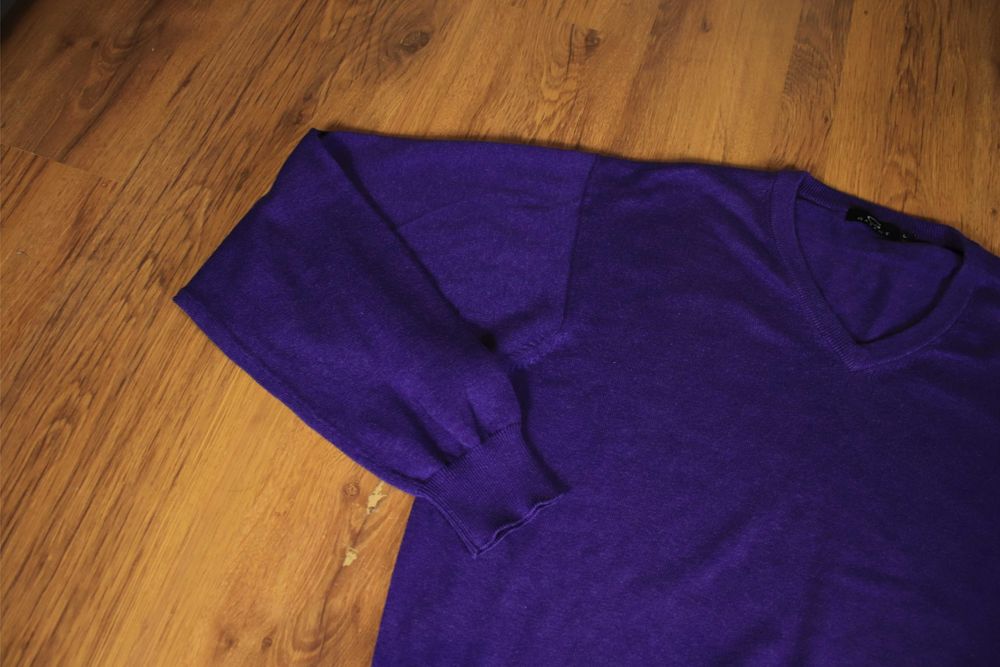 Sweter Garant r. L męski fioletowy wełniany dekolt v