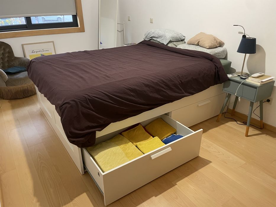 Cama BRIMNES 160x200 + Estrado LONSET + Colchão HOVAG