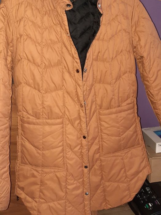 Kurtka płaszcz damski s dwustronny czarny karmel pikowany