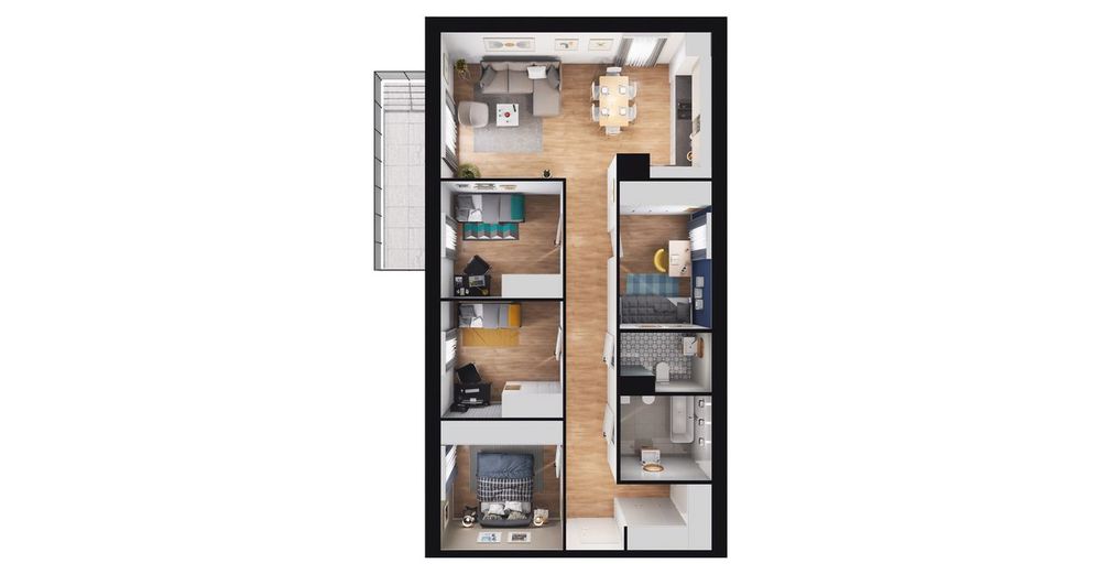5-pokojowe mieszkanie 82 m² + loggia Bezpośrednio - Widok 3