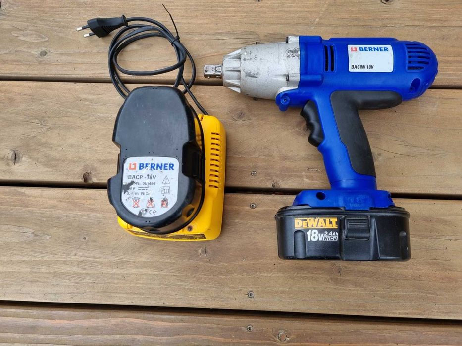 Klucz udarowy BERNER BACIW 18V DeWalt ładowarka 2x bateria