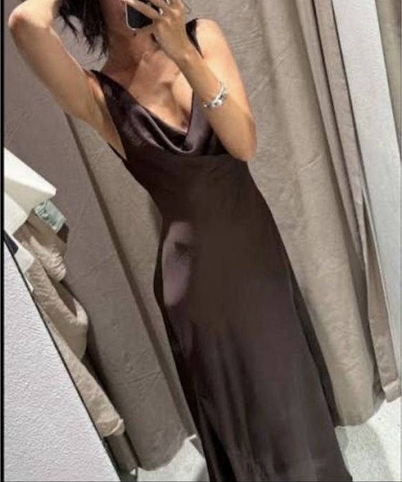 Сукня міді zara коричневого кольору