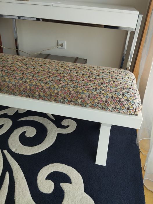 Banco Banqueta Longo Madeira Almofada Estampado