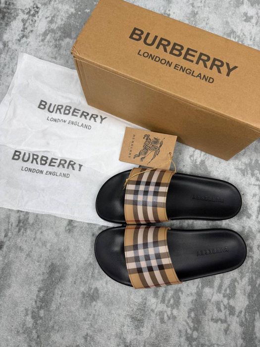 Brberry slides brown, барбері слайдс коричневі, тапочки Burberry, тапочки барбері