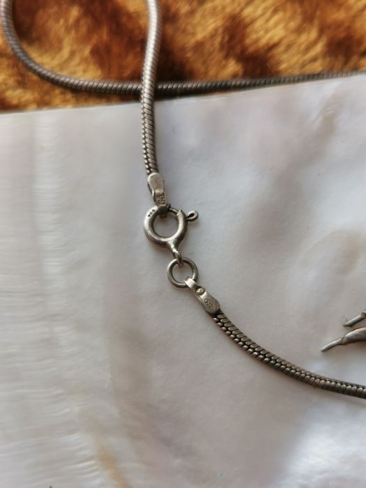 Stary duży wisiorek z masy perłowej i łańcuszek srebro 925 vintage