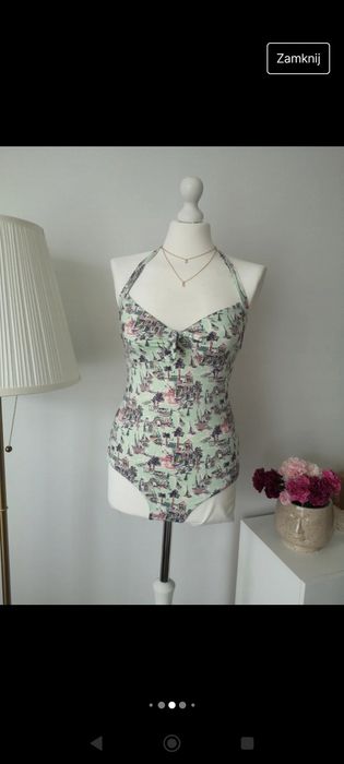 Strój kąpielowy jednoczęściowy L/40/12 miętowy John Lewis retro vintag