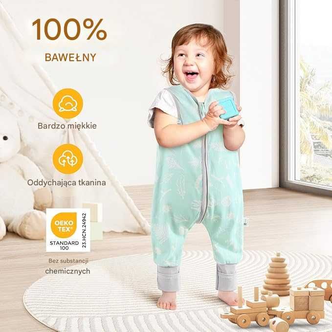 Nesri śpiwór niemowlęcy z nogawkami 100% bawełna Öko-Tex piżamka 80 cm