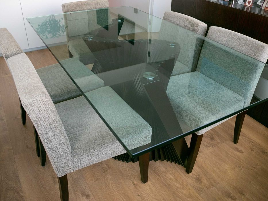 Mesa de Jantar vidro e madeira 1,80 x 1m