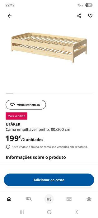 2 camas empilhaveis ikea 2.00x0.80 sem colchões