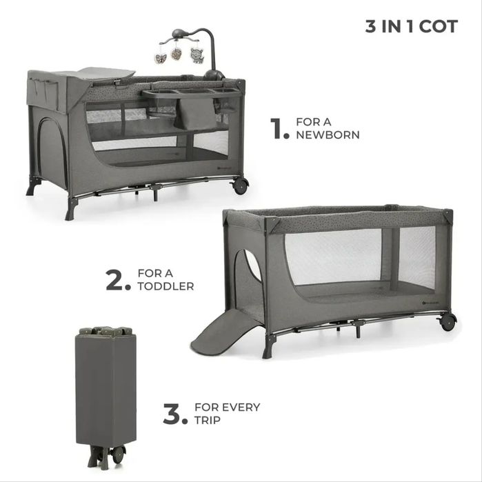 Ліжко-манеж з пеленатором Kinderkraft Joy 2 Dark Grey