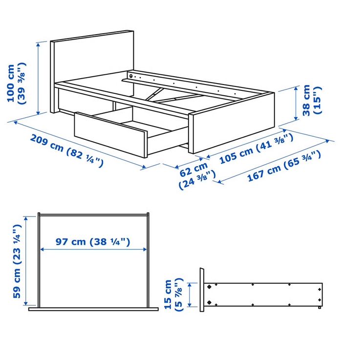Cama Solteiro IKEA MALM (branca) com 2 Gavetas + Estrado - 90x200 cm - como novo