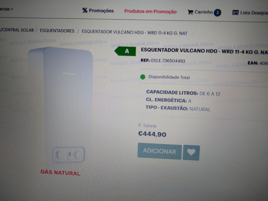 Esquentador Vulcano, 11L novo