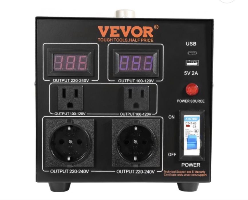 VEVOR 2000W  AC 110V to 220V Перетворювач напруги , трансформатор