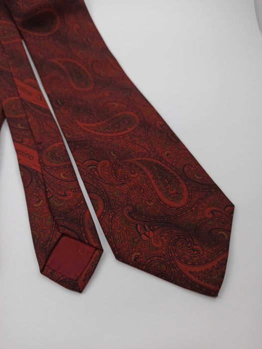 Valentino czerwony jedwabny krawat paisley val07